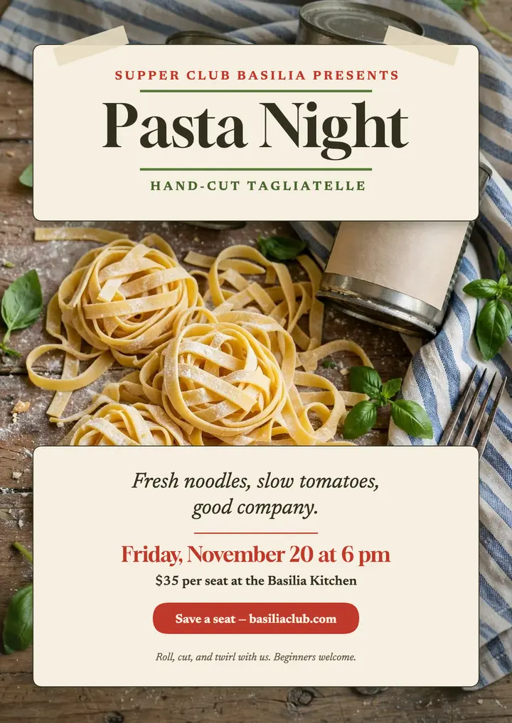 Basilia pasta night flyer template