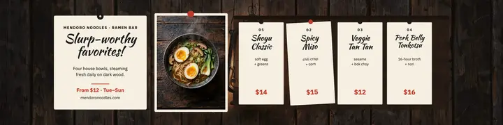 Mendoro Noodles favorites strip banner template