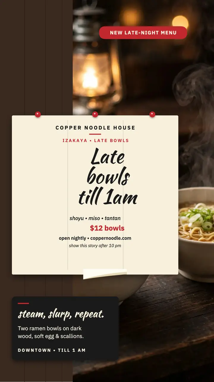 Copper Noodle House late bowls story template
