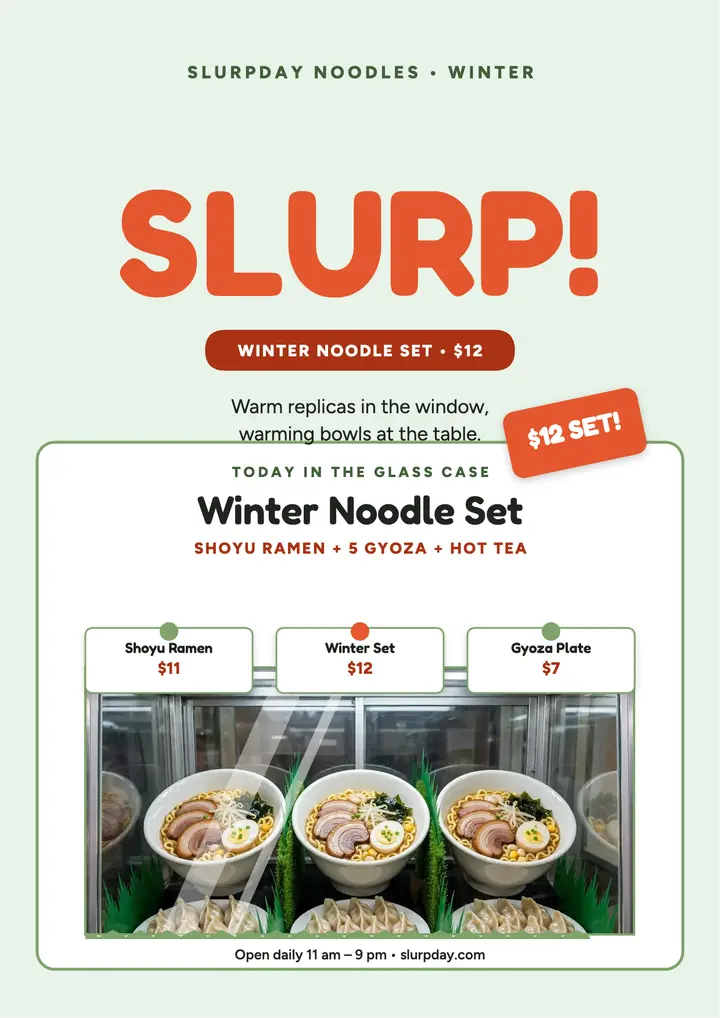 Slurpday Noodles display case flyer template