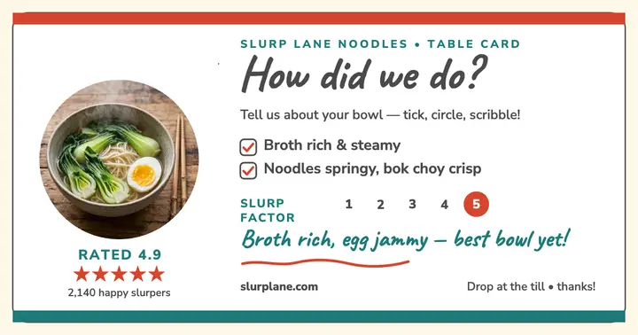 Slurp Lane table comment card template