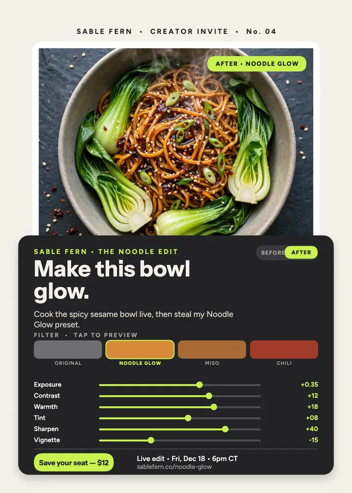 The Noodle Edit recipe invitation template