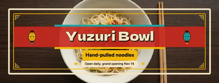 Yuzuri Bowl noodle house opening cover: restaurant grand opening facebook cover template