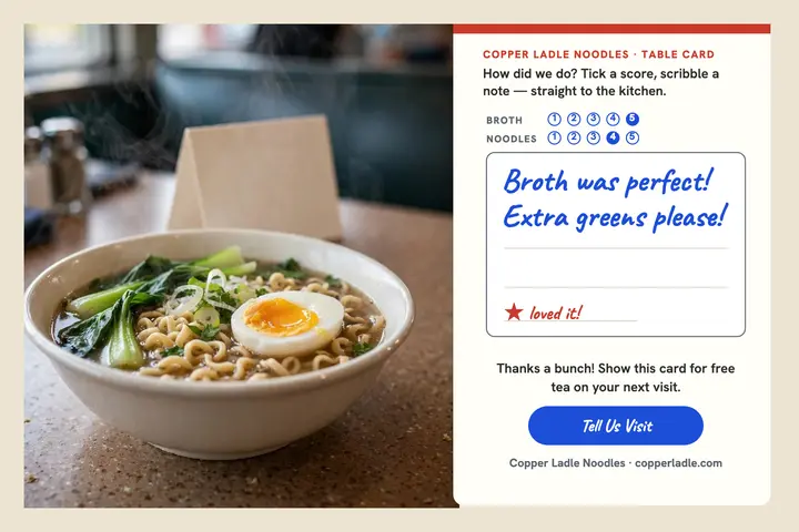 Copper Ladle comment card, noodle shop: noodle shop comment card template