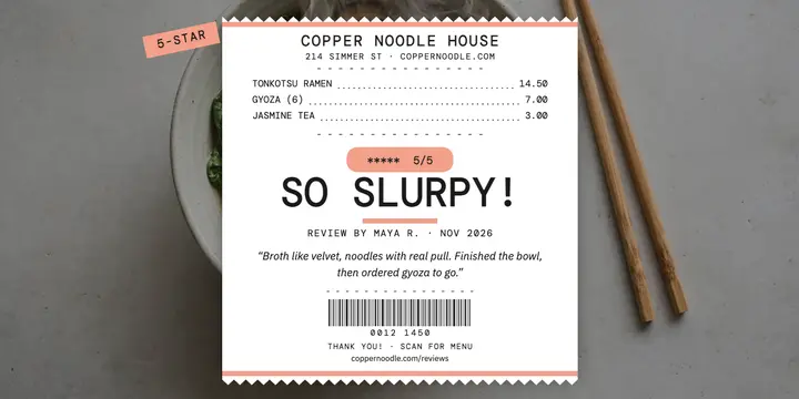 Copper Noodle House receipt review post template