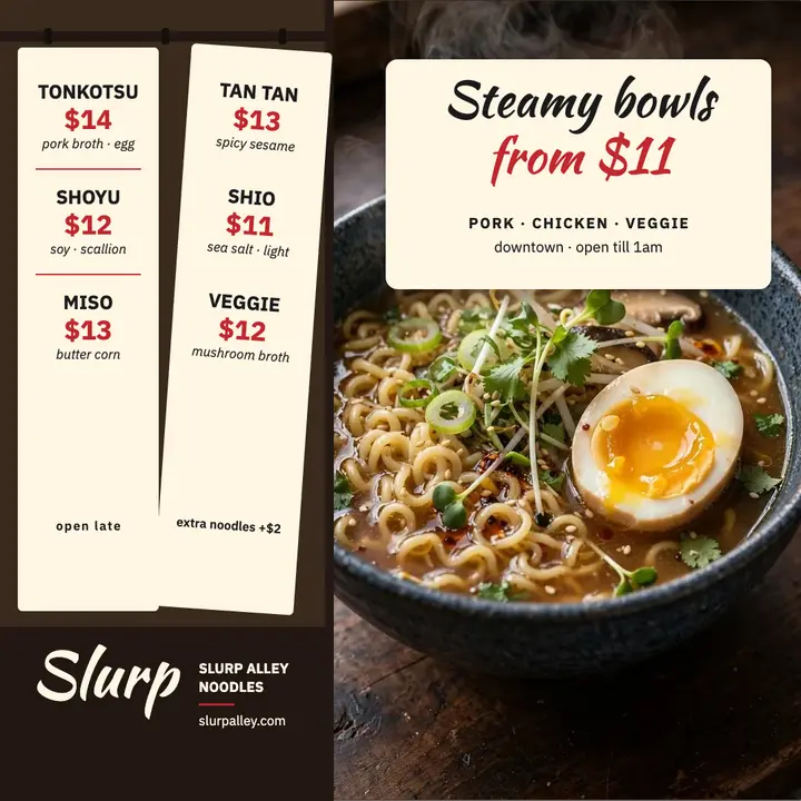 Slurp Alley noodle strip menu post template