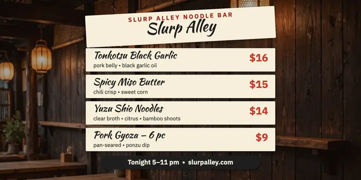 Slurp Alley strip menu night post template