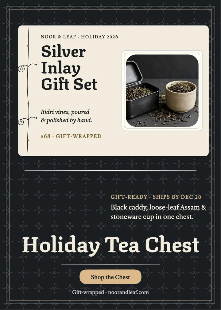 Noor and Leaf holiday tea chest invite: holiday tea gift invitation template