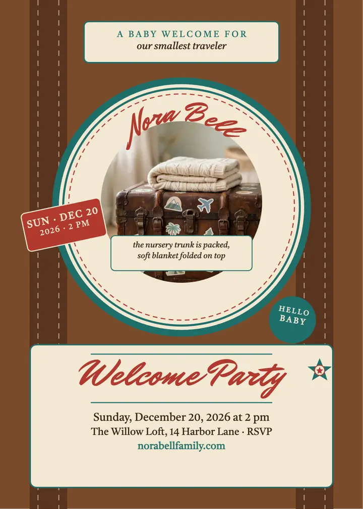 Nora Bell baby welcome trunk invitation template