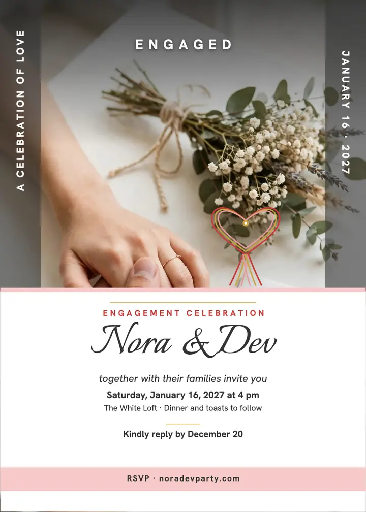 Nora and Dev mizuhiki engagement invite template