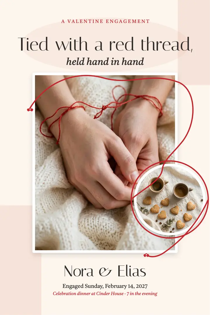 Nora and Elias red thread engagement poster template