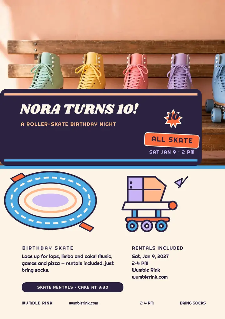 Nora's roller-skate birthday night flyer template