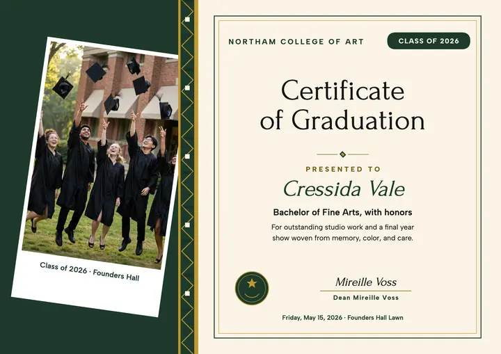Northam graduation certificate, woven stole template