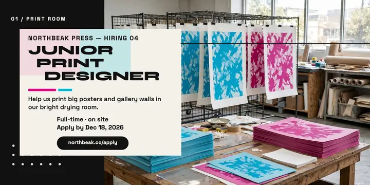 Northbeak Press junior designer hiring post template