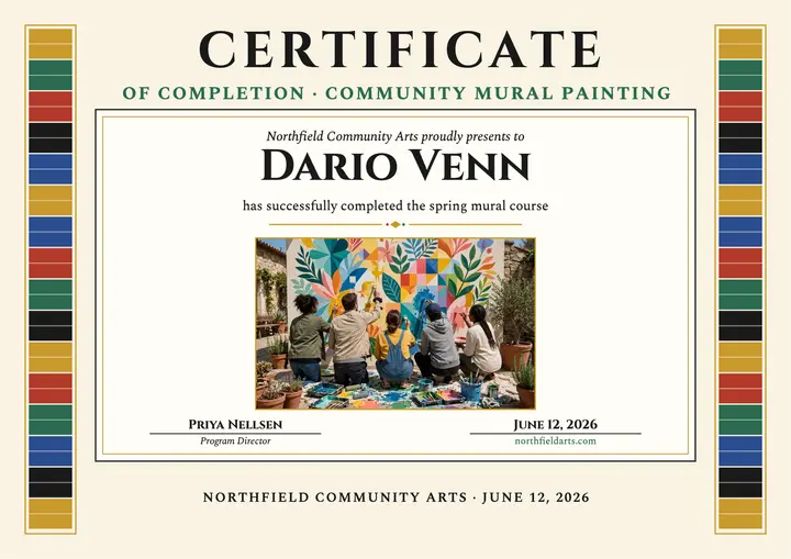 Northfield Arts woven stole certificate template