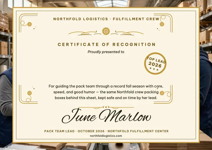 Northfold crew commendation certificate: employee recognition certificate template