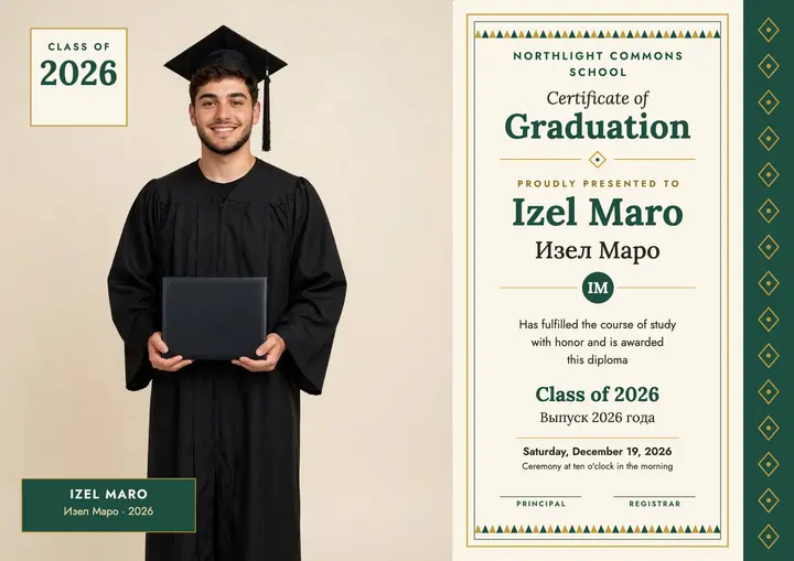 Northlight Commons graduation certificate template