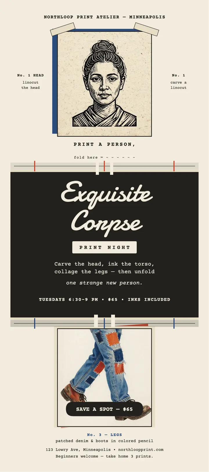 Northloop Print exquisite corpse class card template