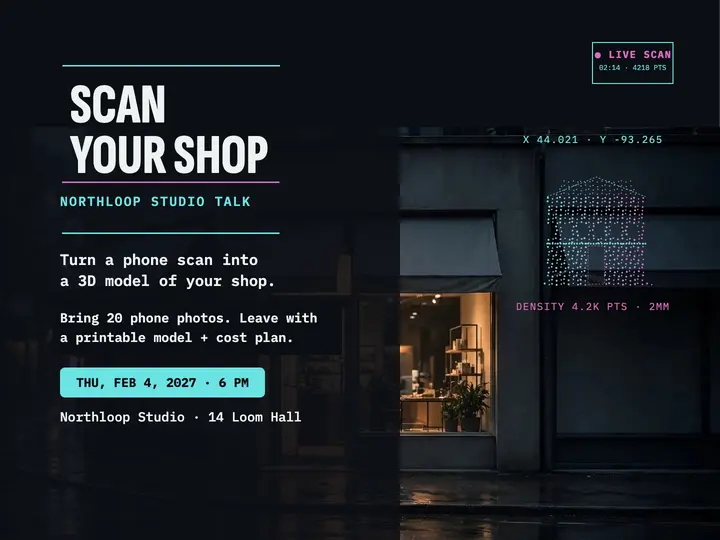 Scan Your Shop talk slide, Northloop Studio template