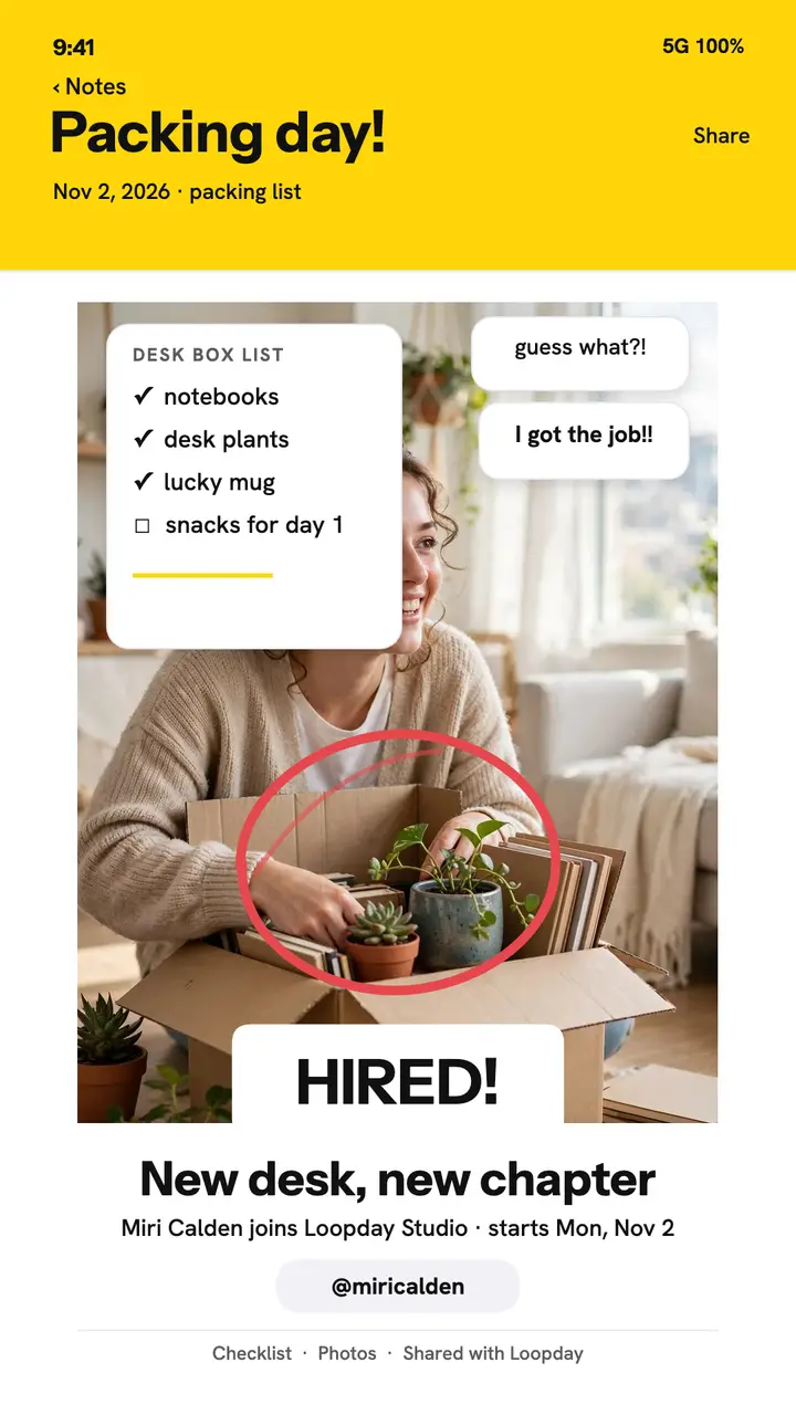 Miri new job notes story template