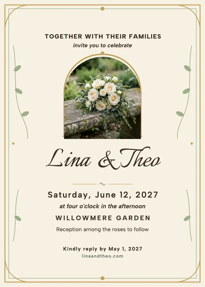 Lina and Theo garden wedding invitation template