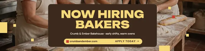 Crumb and Ember hiring bakers banner template