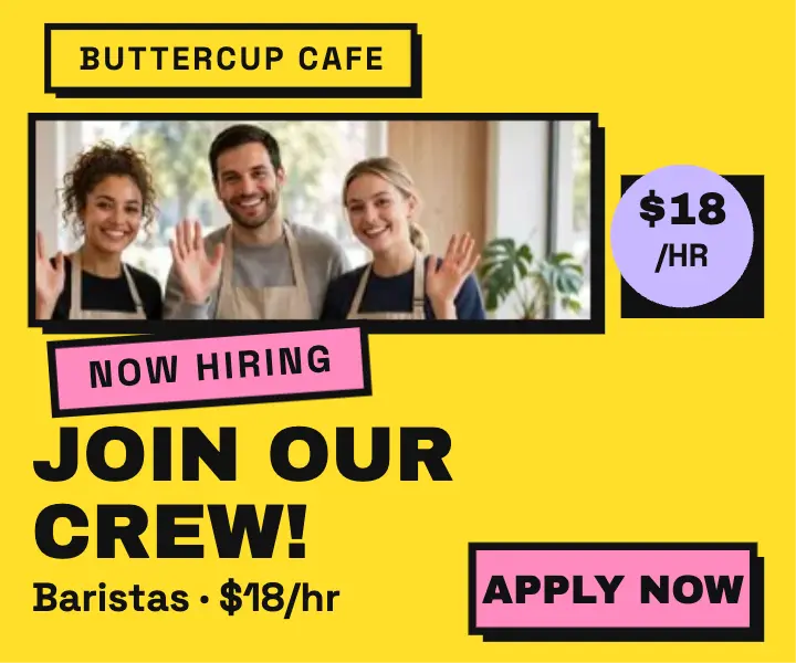 Buttercup Cafe crew hiring ad template