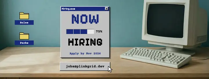 Plinkgrid now hiring retro desktop cover template