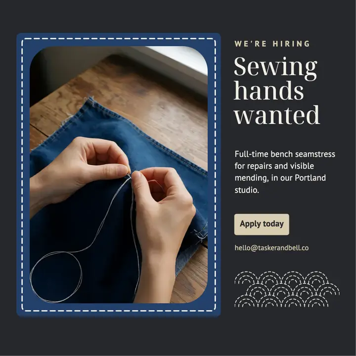 Tasker & Bell seamstress hiring post, sashiko stitch template