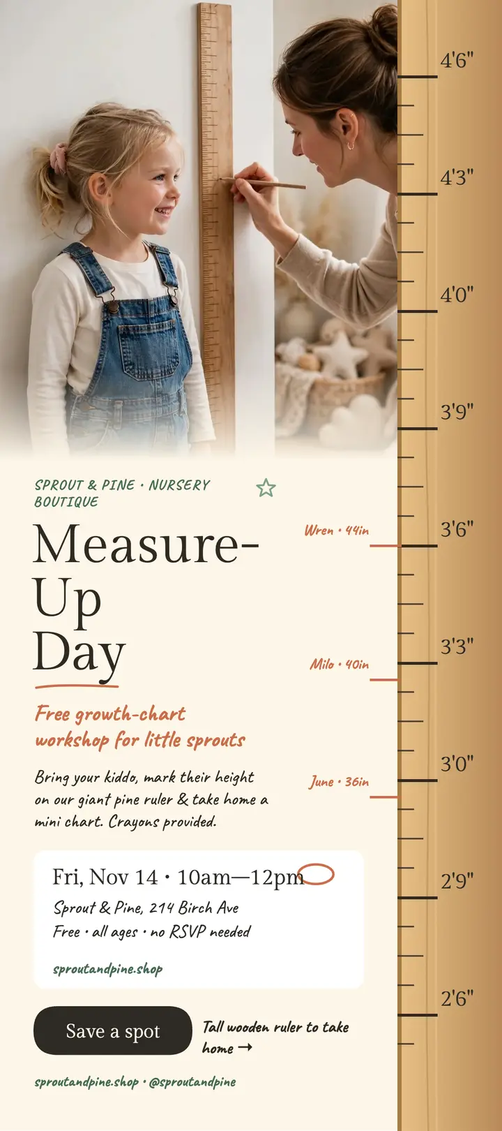 Sprout and Pine Measure-Up Day rack card template