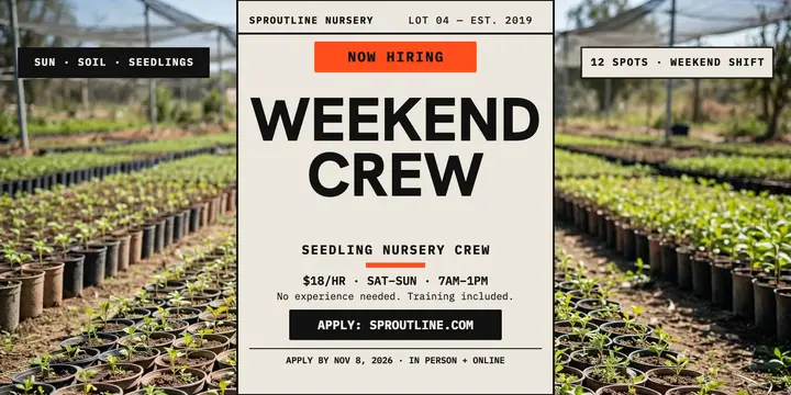 Sproutline Nursery weekend crew hiring post template