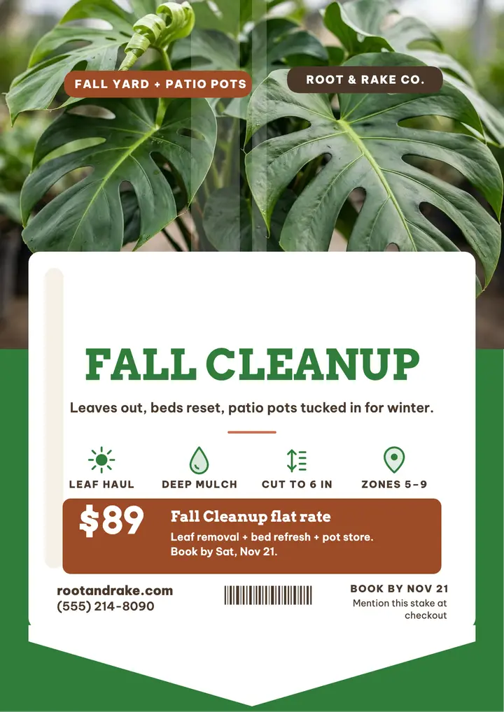 Root and Rake fall cleanup stake flyer template