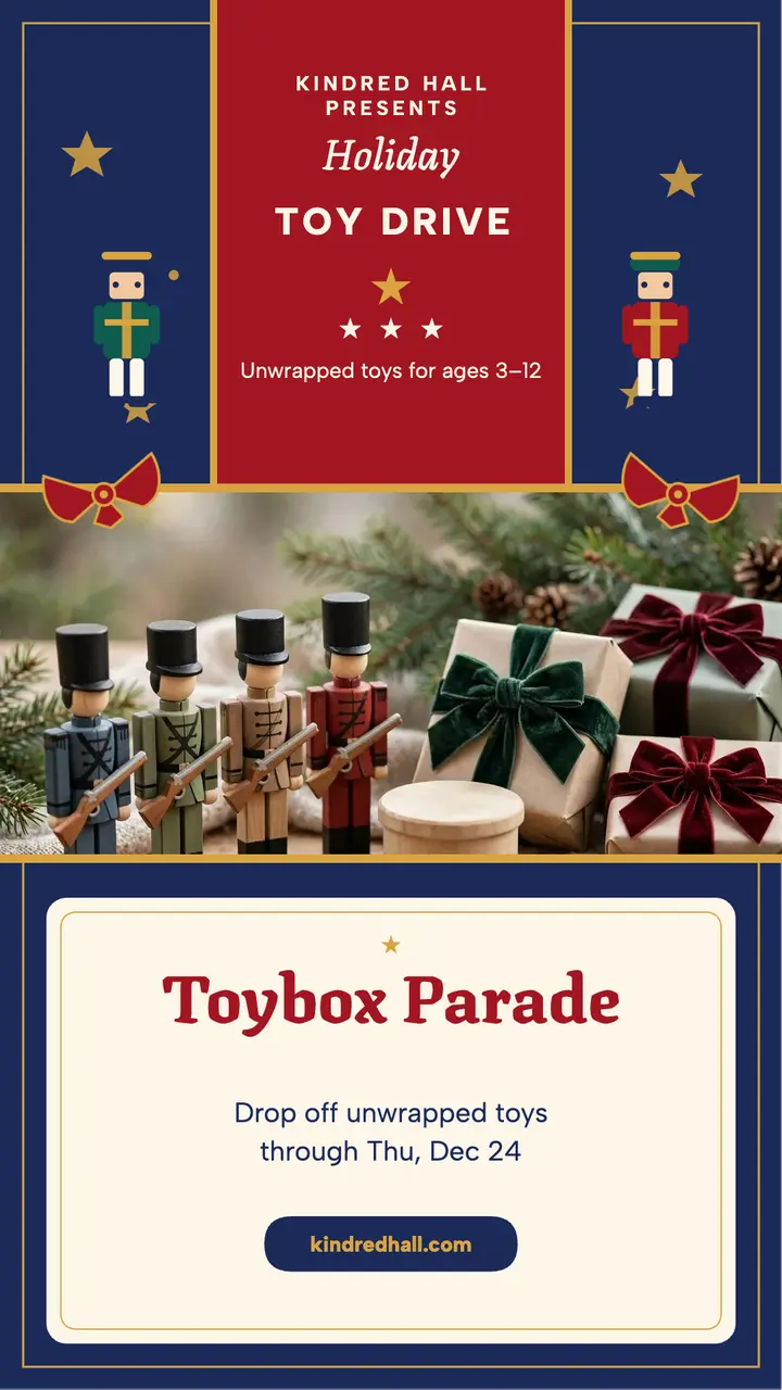 Toybox Parade holiday toy drive story: holiday toy drive story template