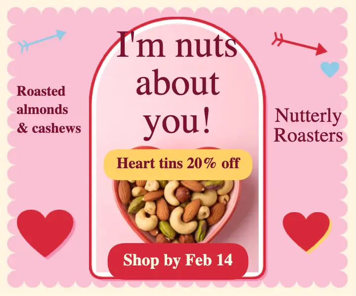 Nutterly Roasters heart tin Valentine ad template