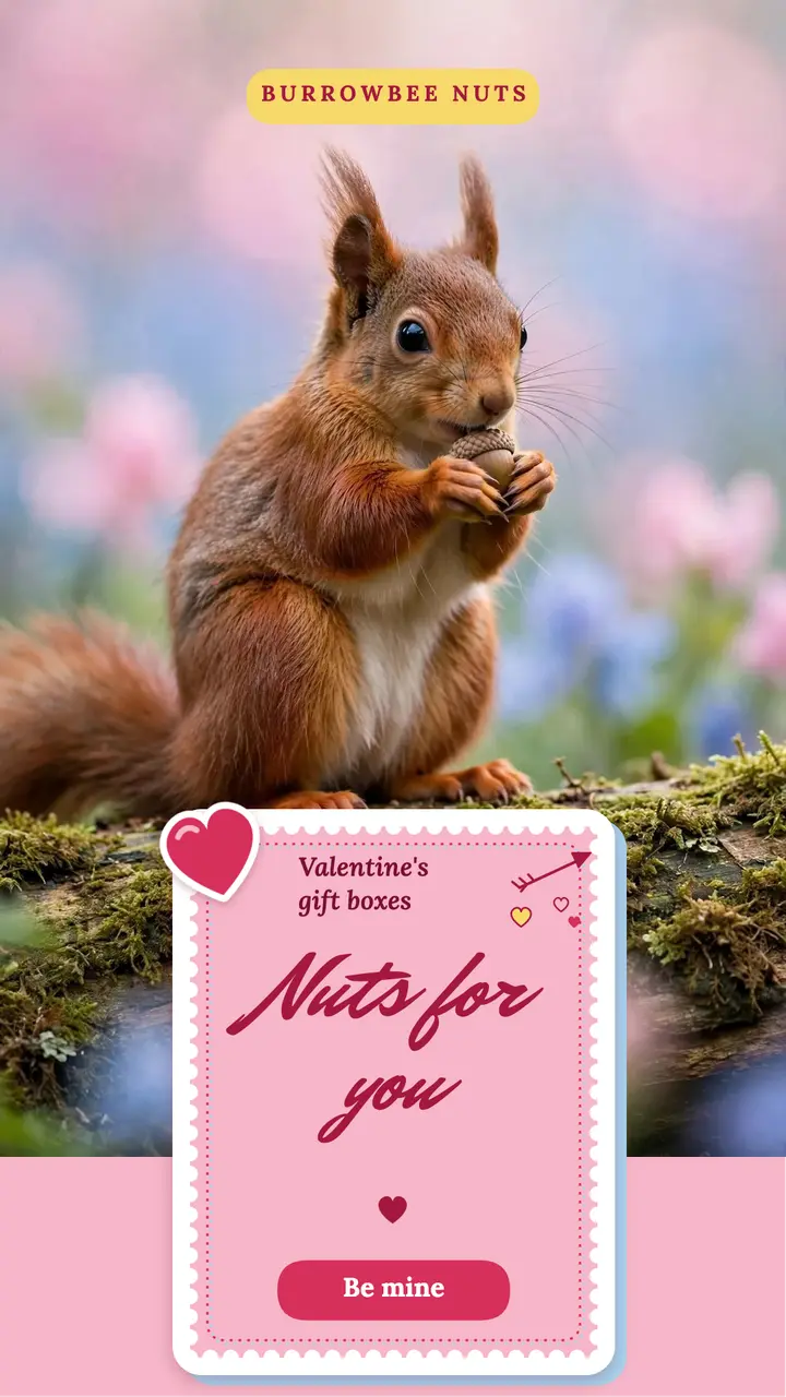Nuts for you Valentine pun story, nut shop gift boxes template