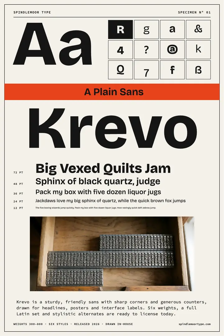 Krevo sans type specimen poster template