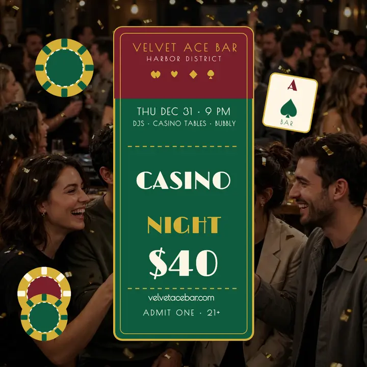 Velvet Ace NYE casino night pass post template