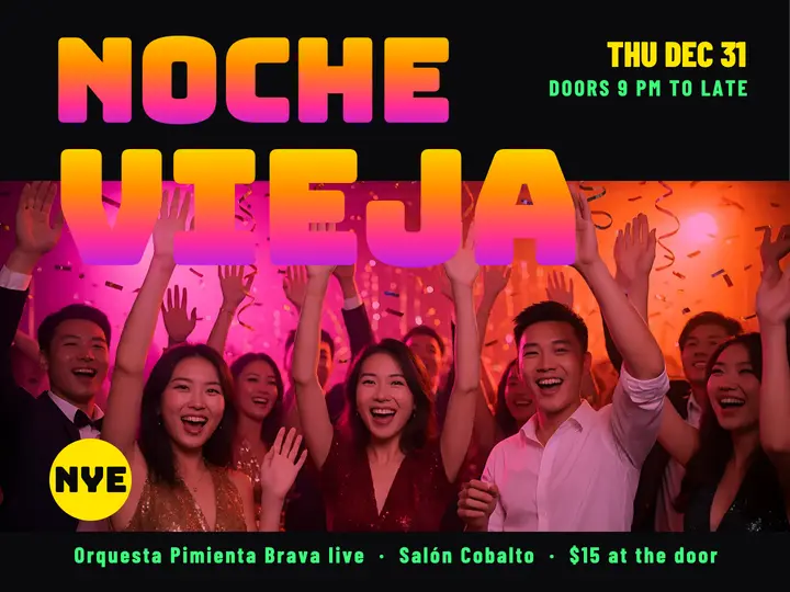 Noche Vieja cumbia party slide, chicha poster template