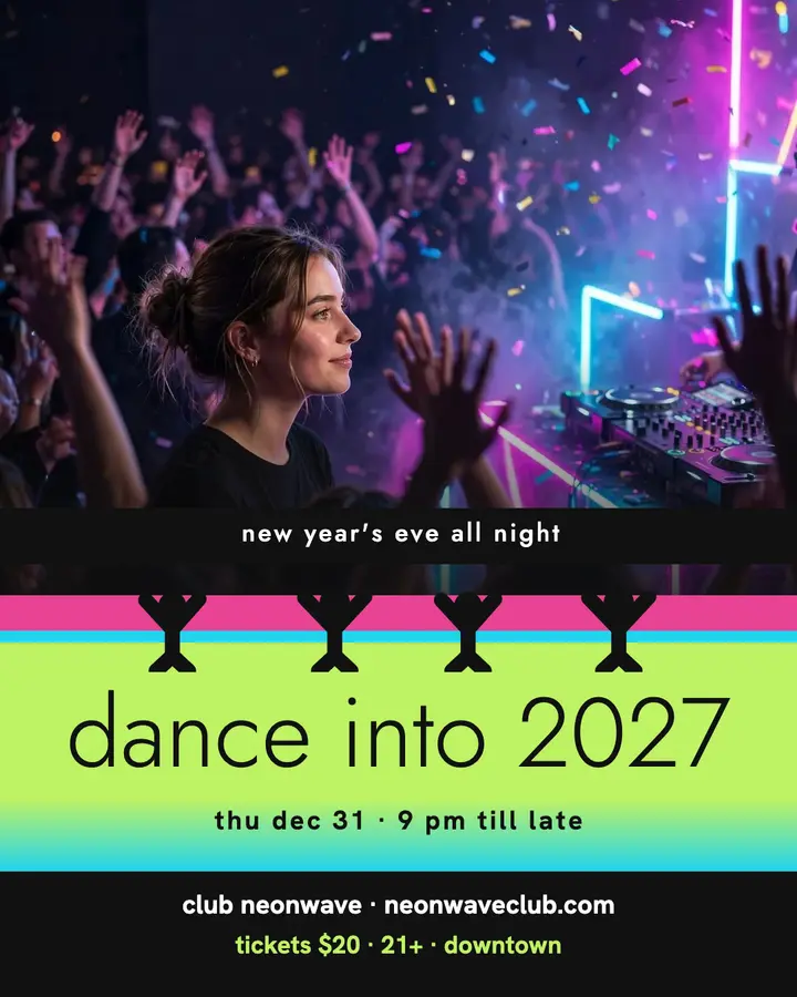 Neonwave NYE DJ night metro post template