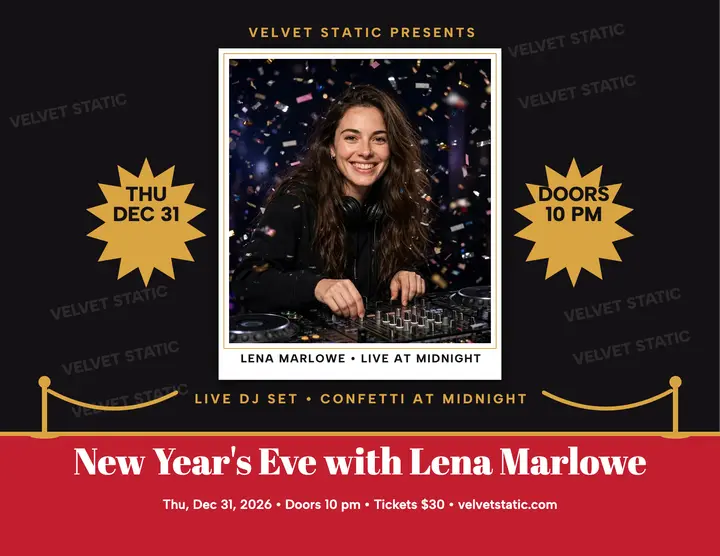 Velvet Static NYE with Lena Marlowe flyer template