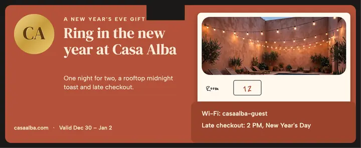 Casa Alba New Year's Eve stay voucher template