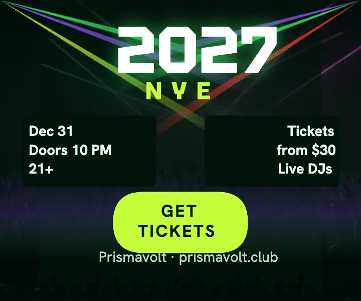 Prismavolt NYE 2027 laser show club night ad template