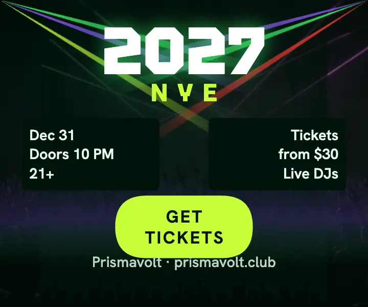 Prismavolt NYE 2027 laser show club night ad template