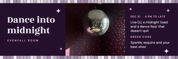 New Year's Eve party X header, mirrorball glam template