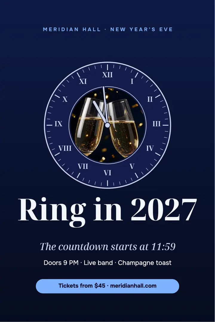 Meridian Hall New Year's Eve poster: new year's eve party poster template