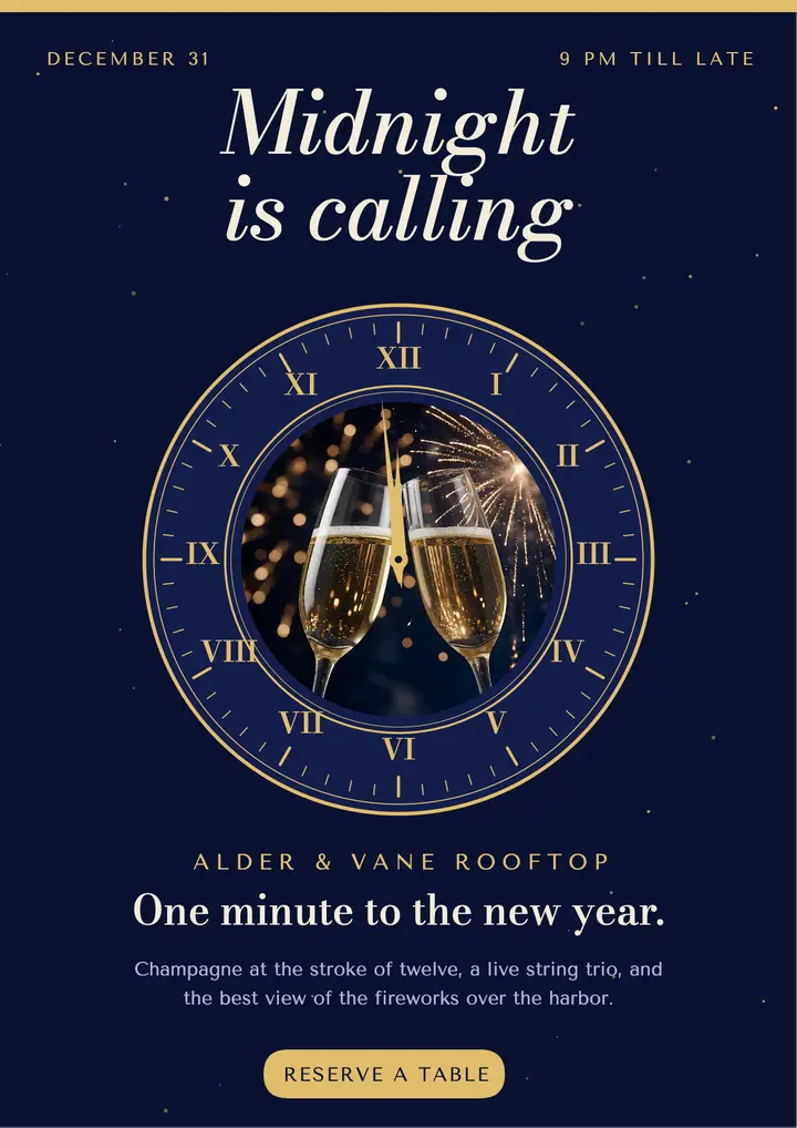 Alder & Vane rooftop New Year's Eve flyer template