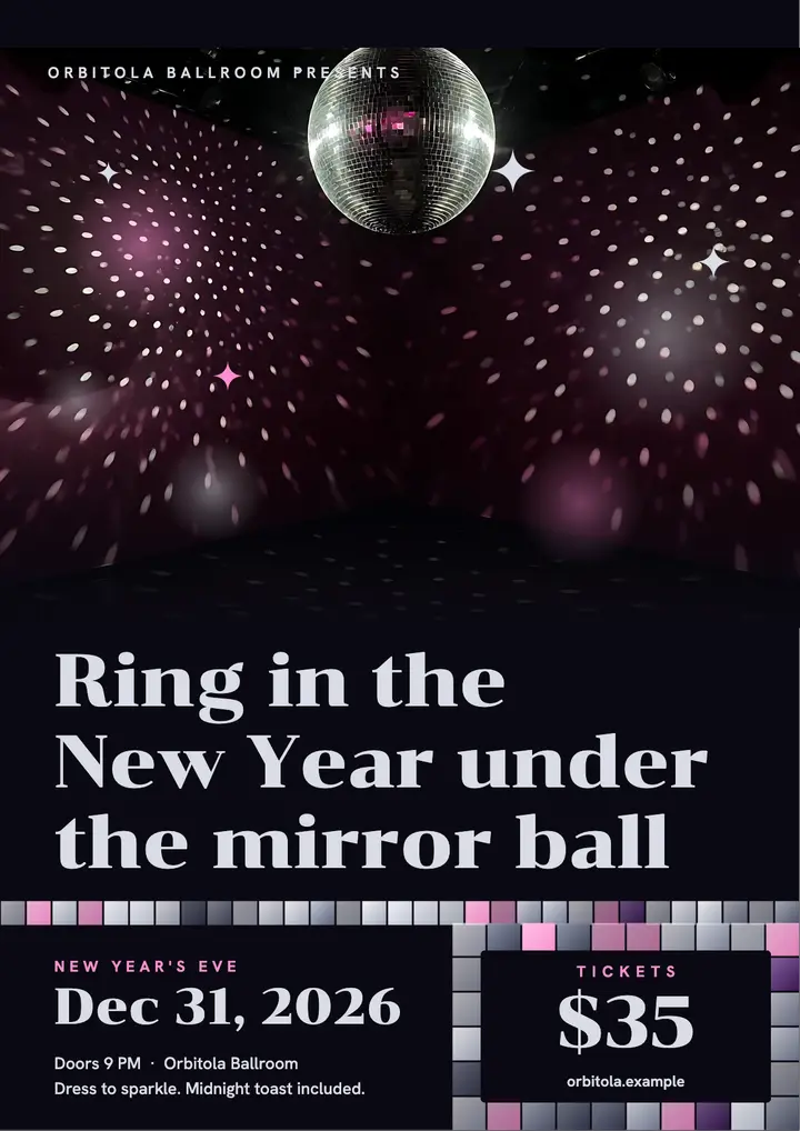 New Year's Eve mirror ball party flyer template