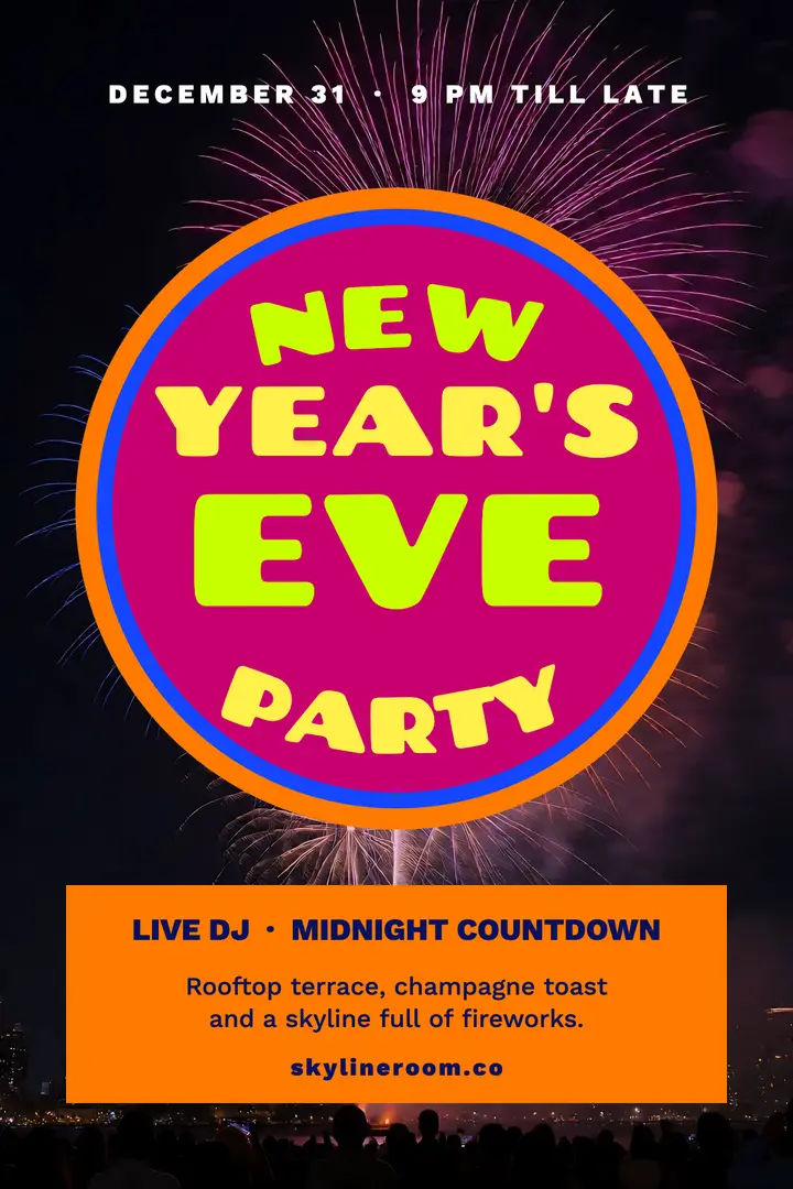 Skyline Room New Year's Eve psychedelic poster template