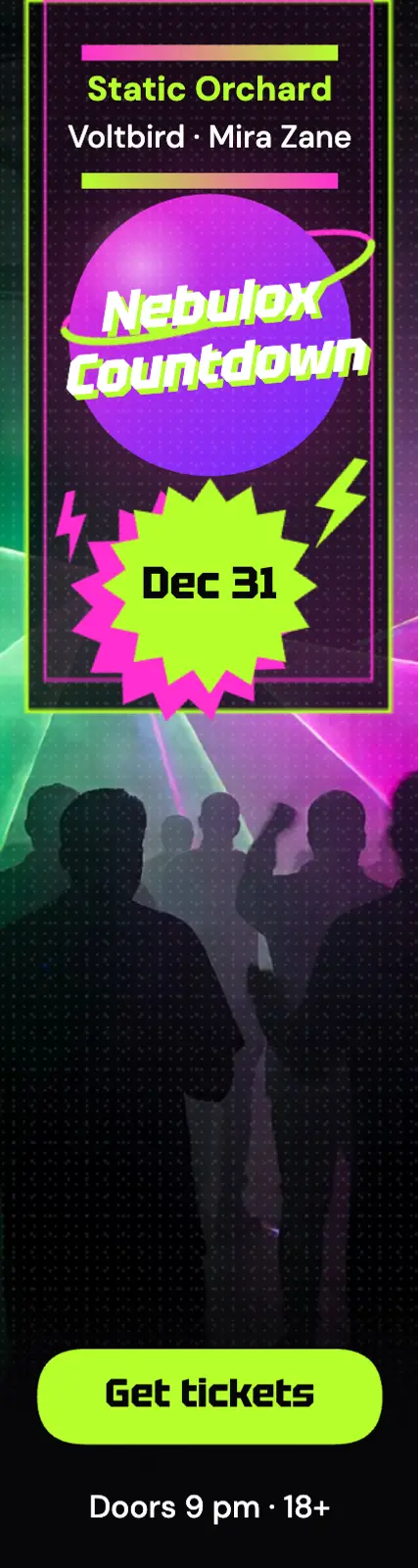 Nebulox Countdown New Year's Eve rave skyscraper ad: new year's eve party ad template