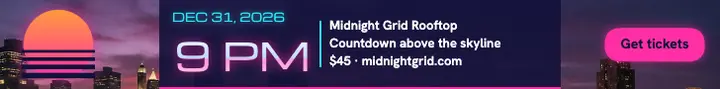 Midnight Grid Rooftop NYE leaderboard ad: new year's eve party leaderboard ad template